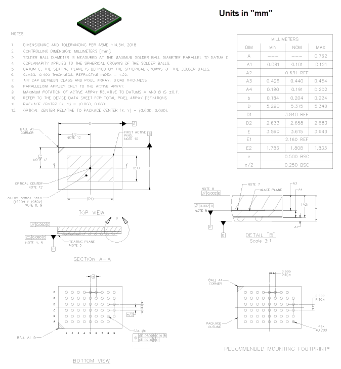 Plan mécanique - onsemi Capteurs d’image numériques AR0246